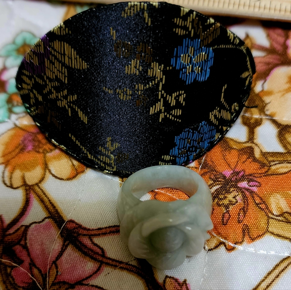 Sterling Silver Rose Flower Green Jade Ring Size 5💍 - Picture 8 of 9